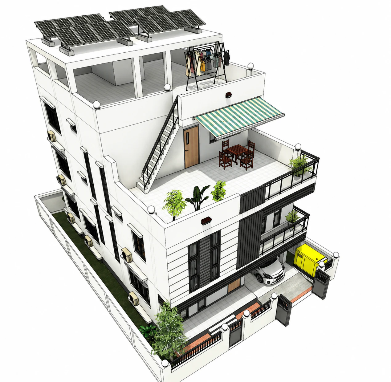 Rooftop aerial model for Solar Crest Residence