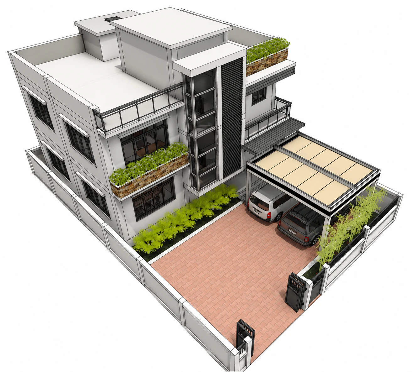 Aerial entry model for Stoneleaf Residence