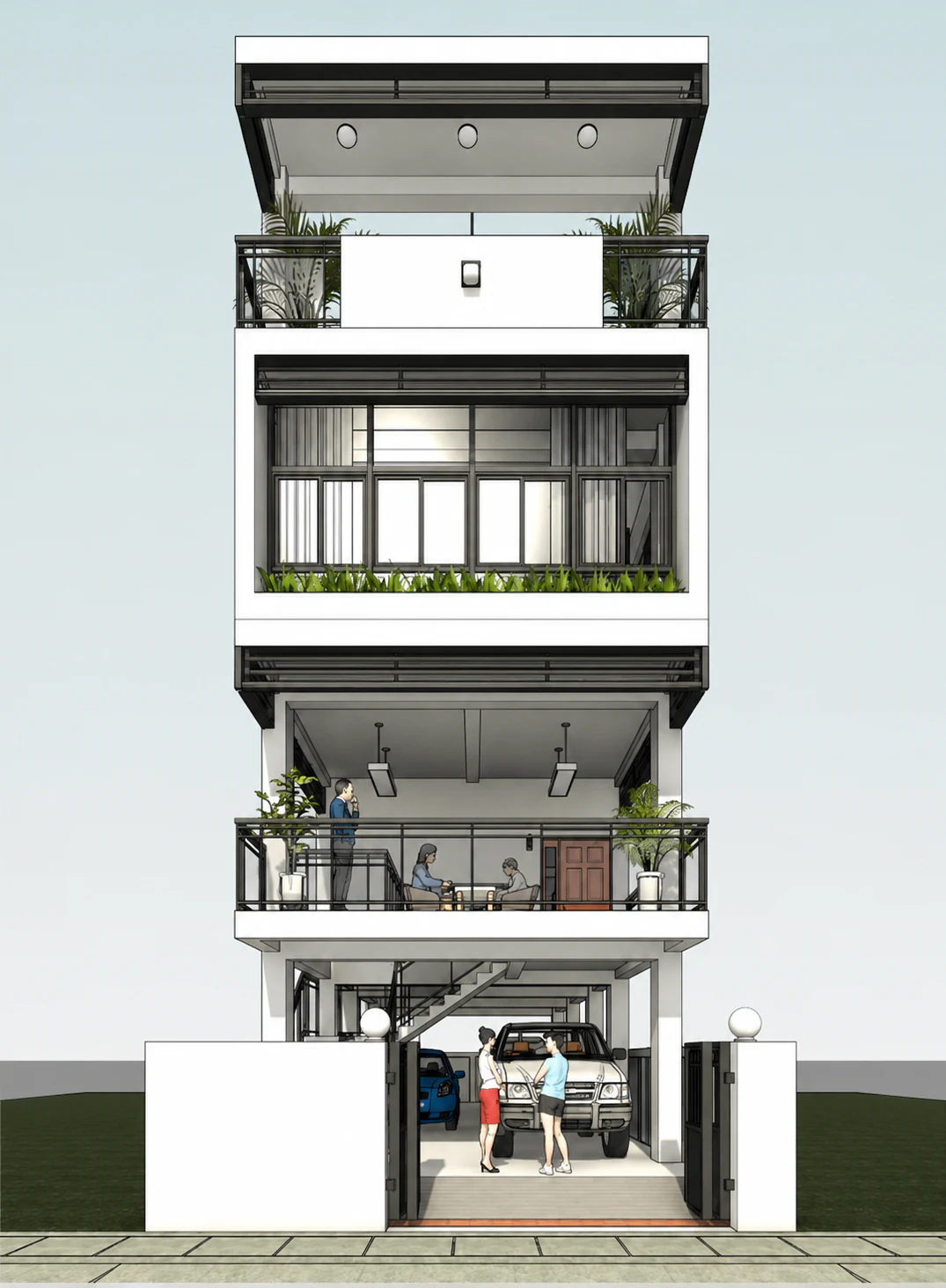 Front elevation model for Vertical Garden Townhouse