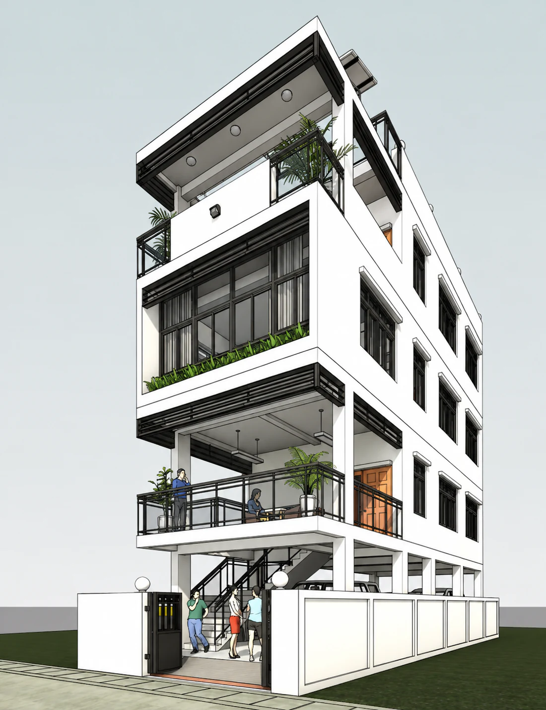 Corner perspective model for Vertical Garden Townhouse