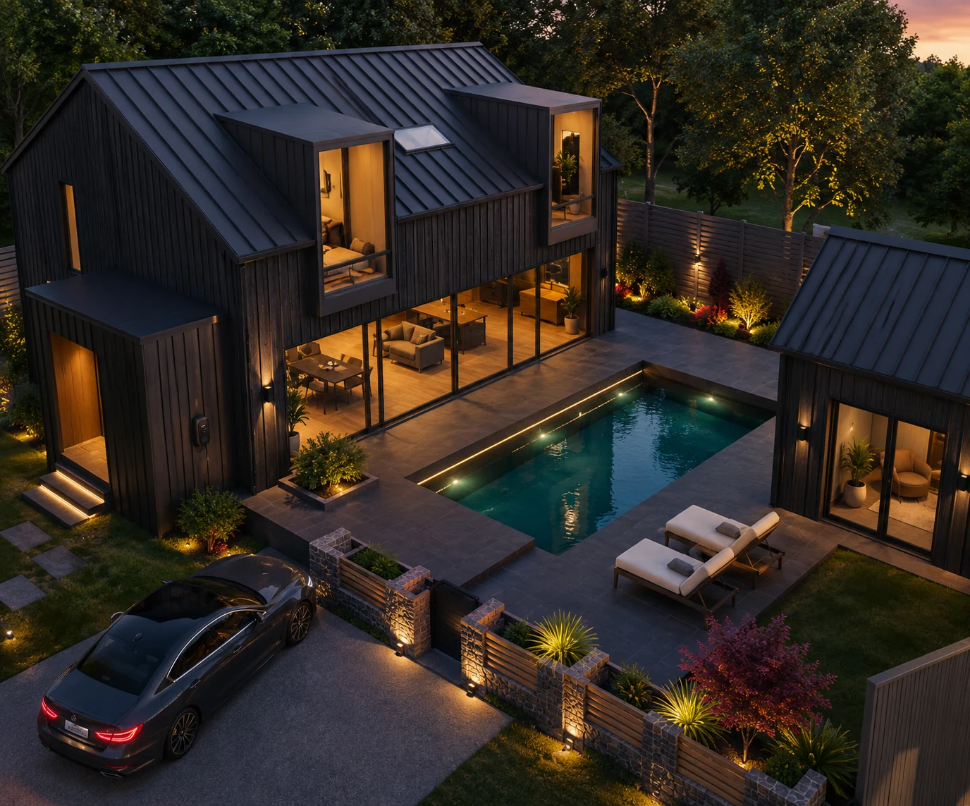 Aerial courtyard view for Blackwood Courtyard House
