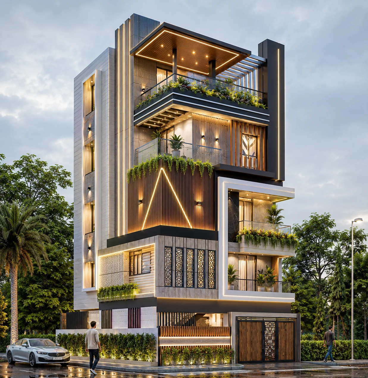 Front corner view for Frame House
