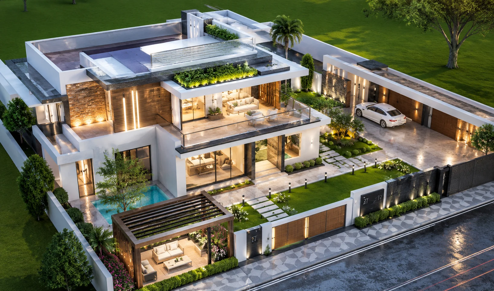 Courtyard aerial view for Garden Court Estate