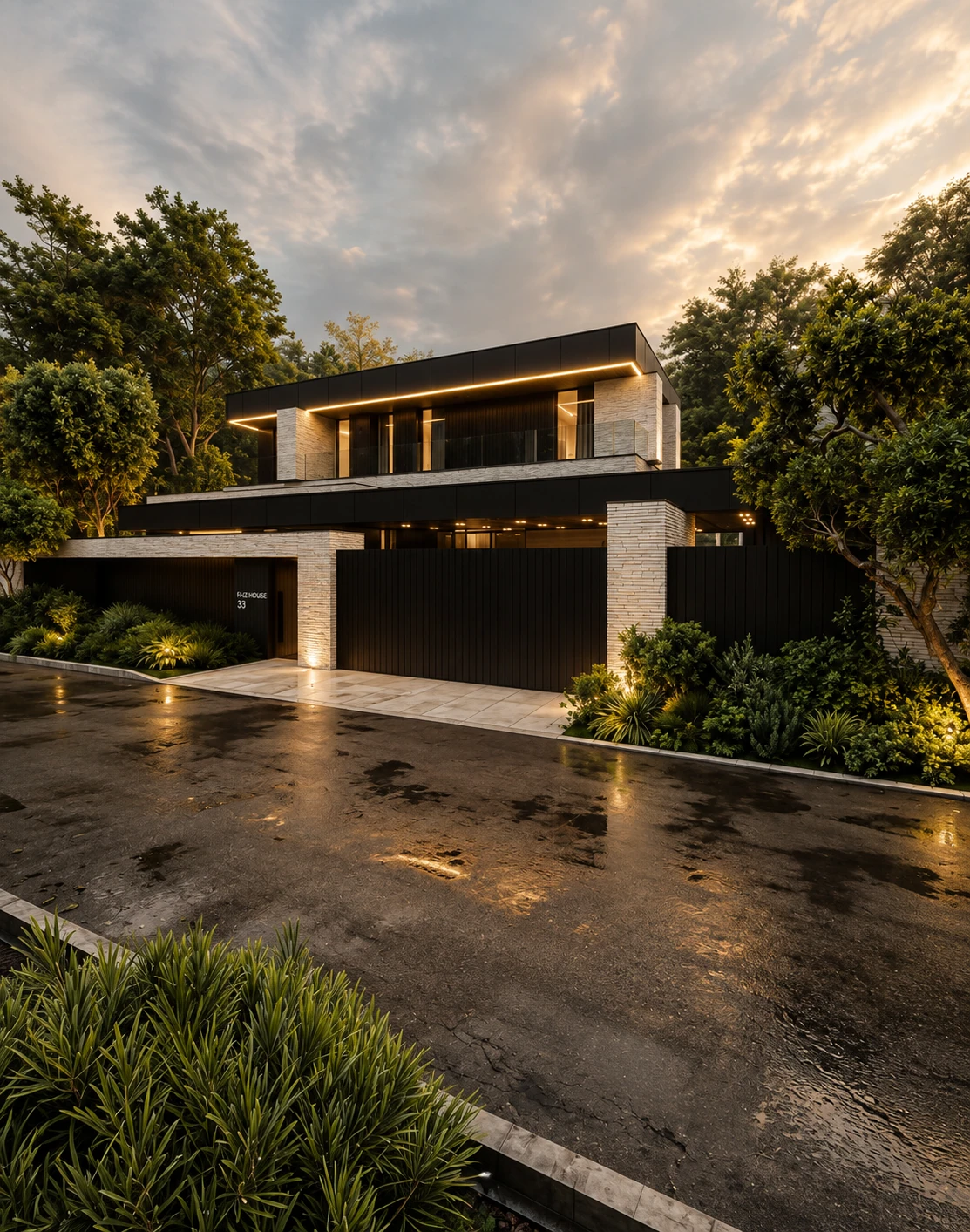 Gated street elevation for Noir Grove Residence