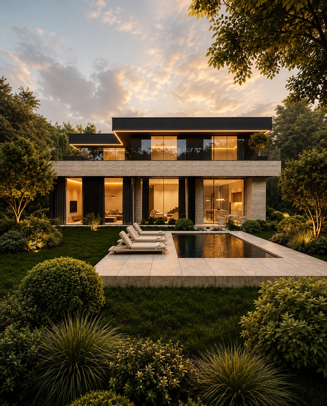 Pool garden elevation for Noir Grove Residence