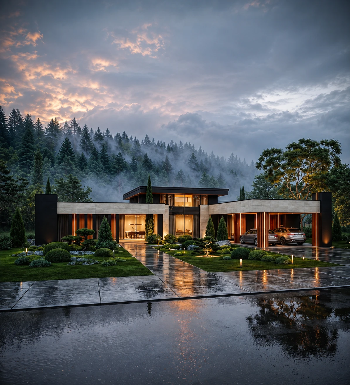 Arrival and carport view for Rainwood Retreat