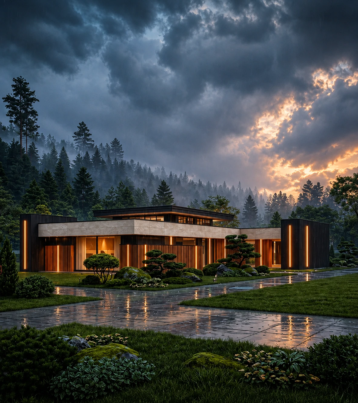 Garden side storm view for Rainwood Retreat
