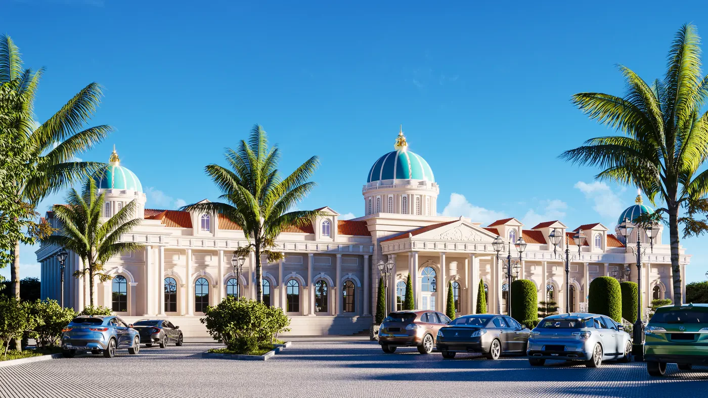 Grand arrival view for Regency Palms Estate