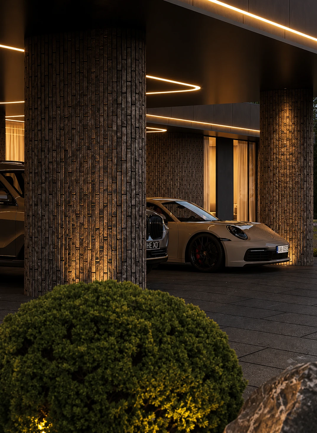 Illuminated carport detail for Ribbonlight Residence