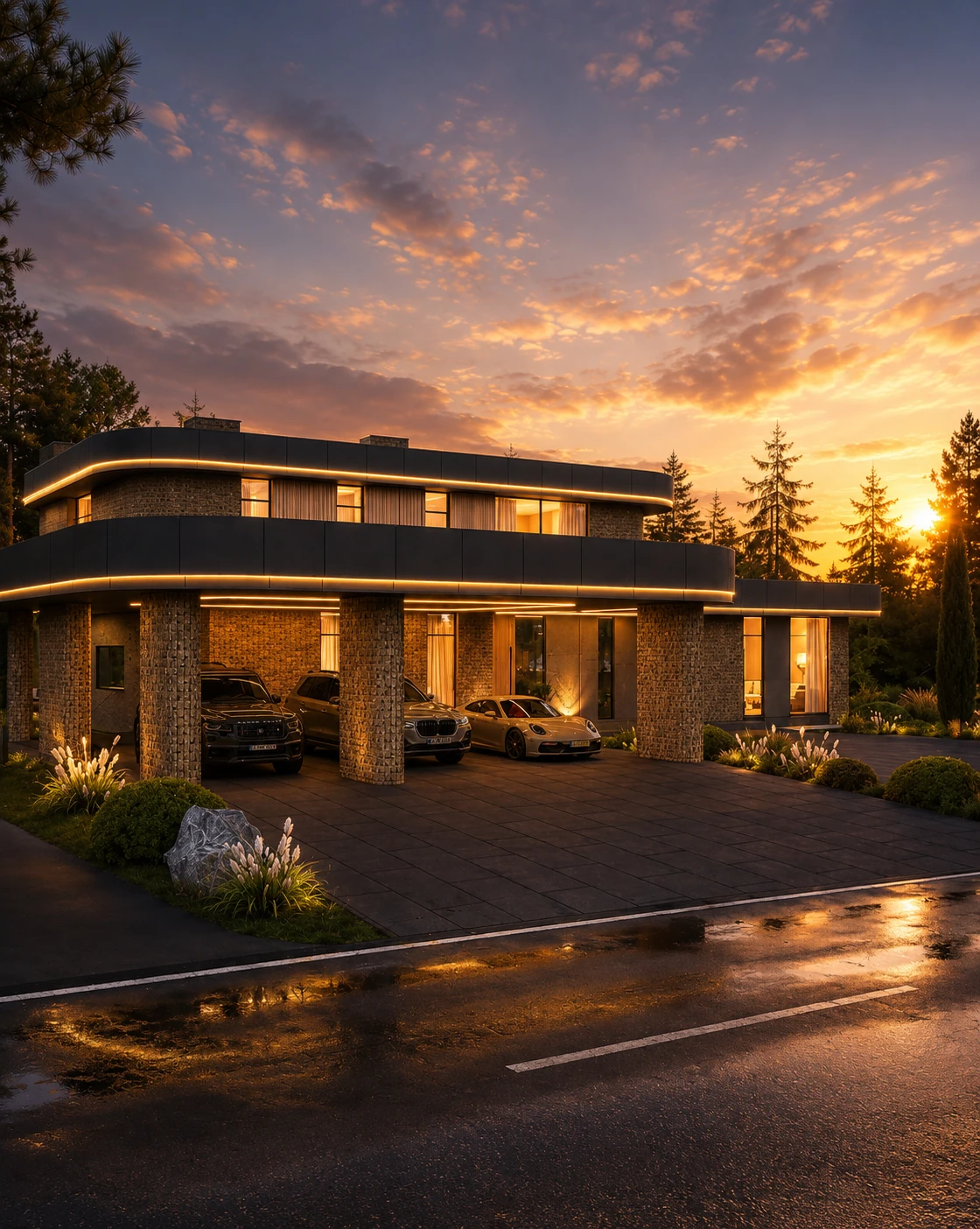 Carport sunset view for Ribbonlight Residence