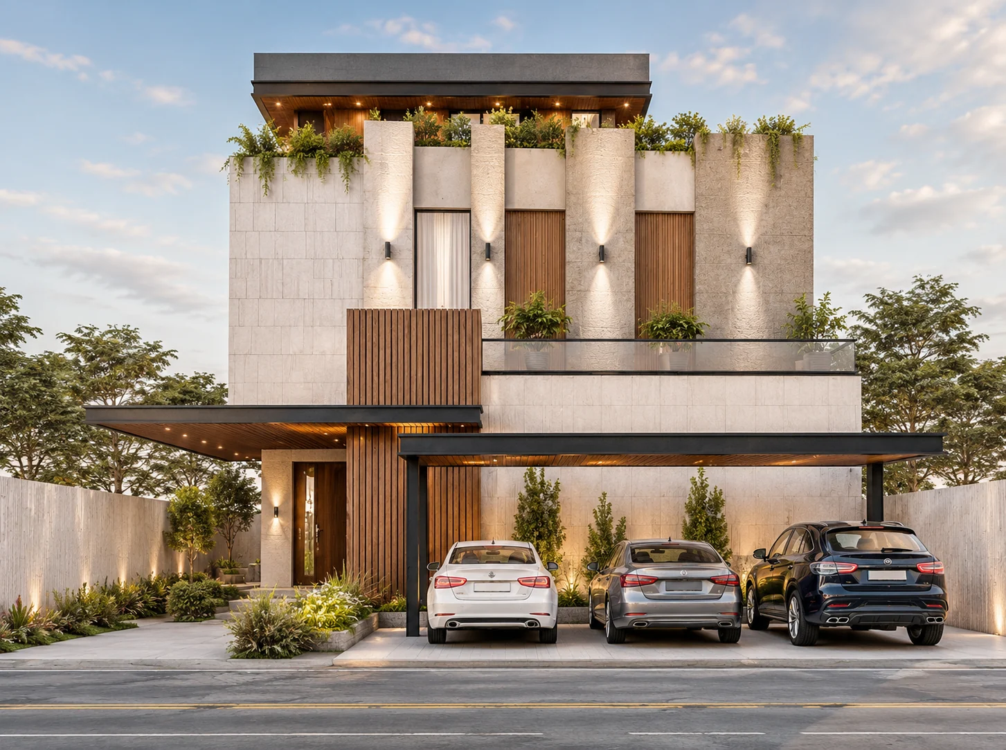 Main front elevation for Stoneveil Residence