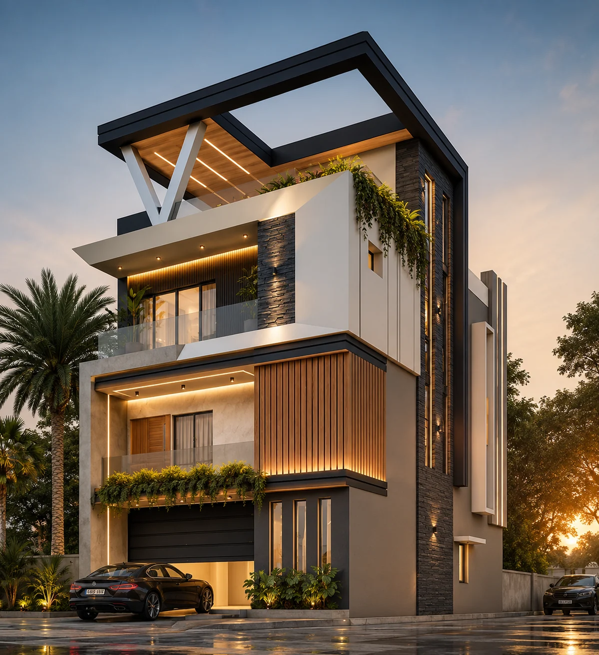 Front corner sunset for Vertex House