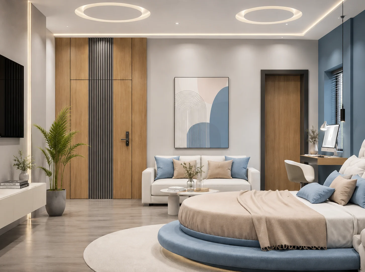 Wardrobe and seating view for Azure Orbit Bedroom