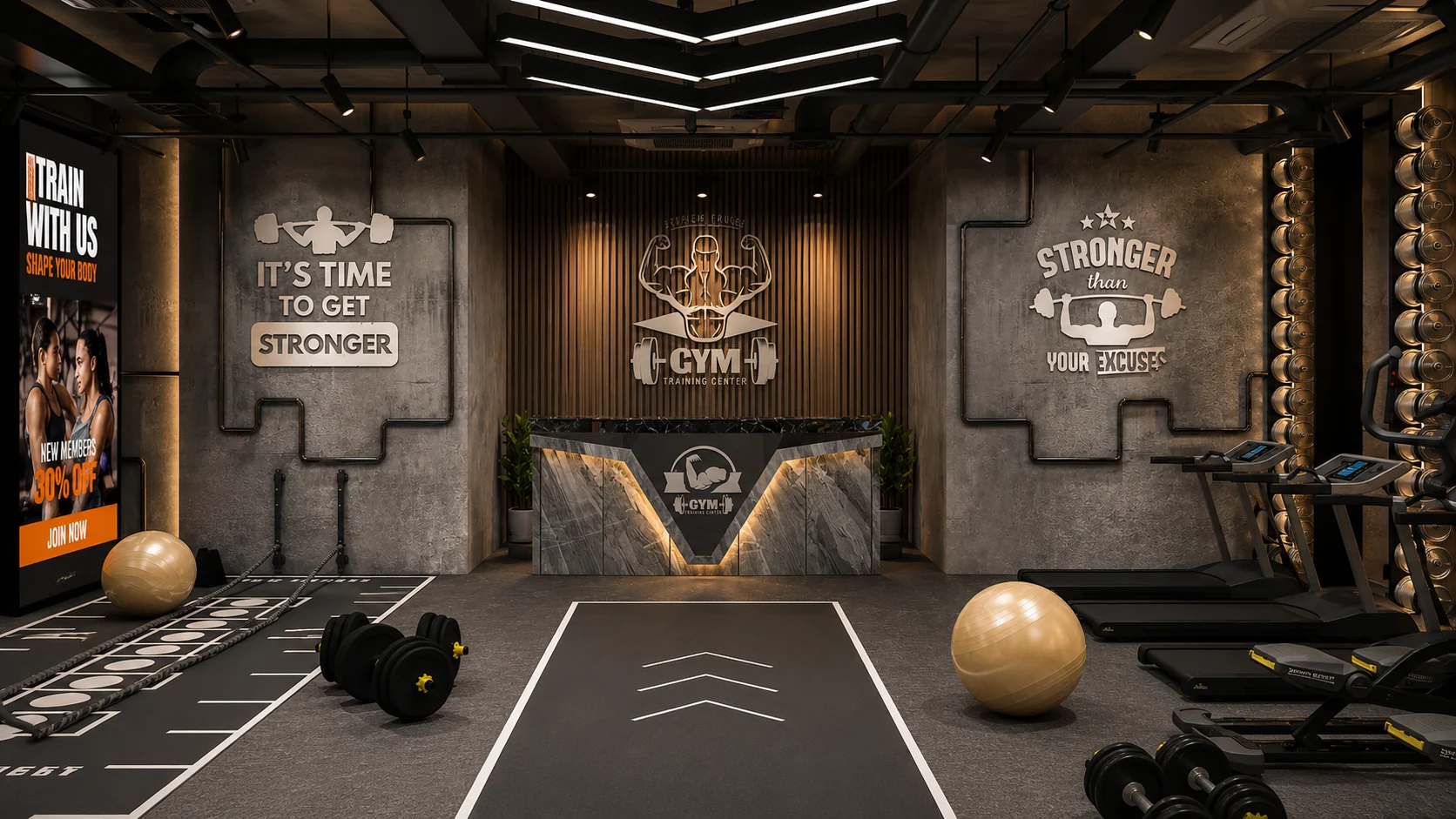 Reception and training lane for Forge Fitness Club