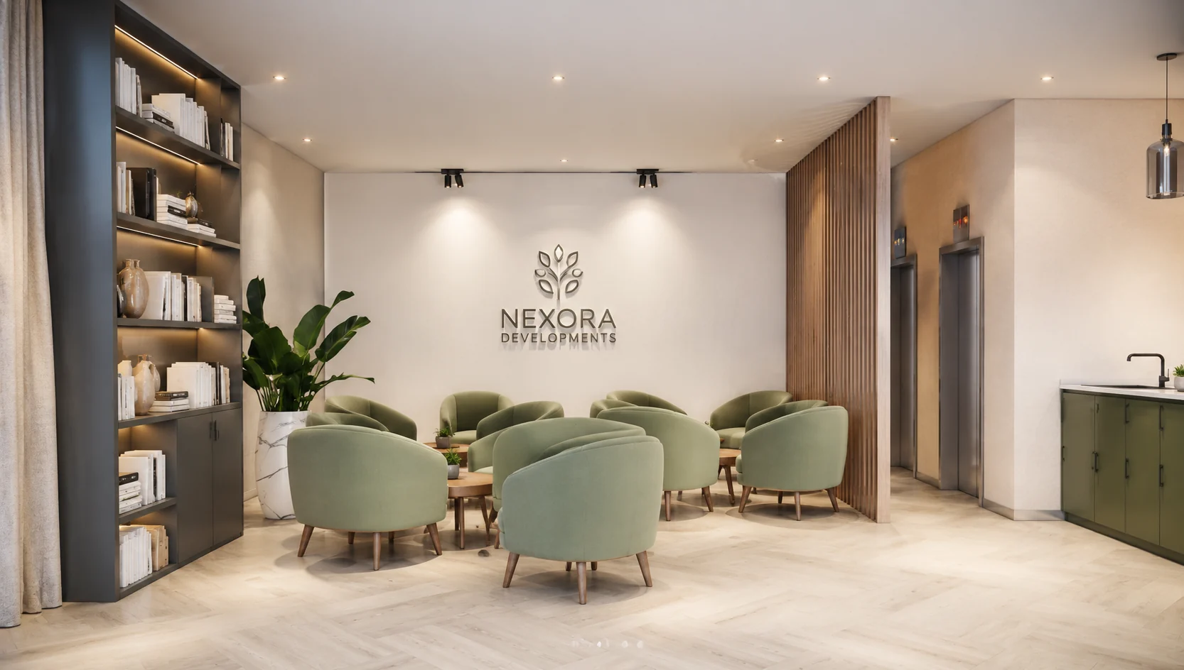 Reception lounge view for Nexora Staff Lounge