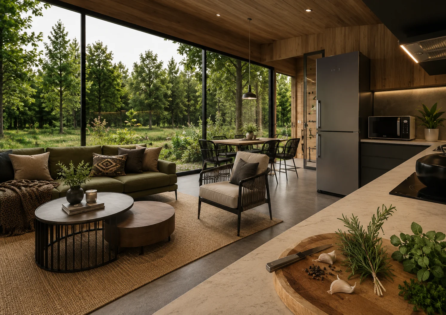 Forest facing lounge for Pineglass Retreat
