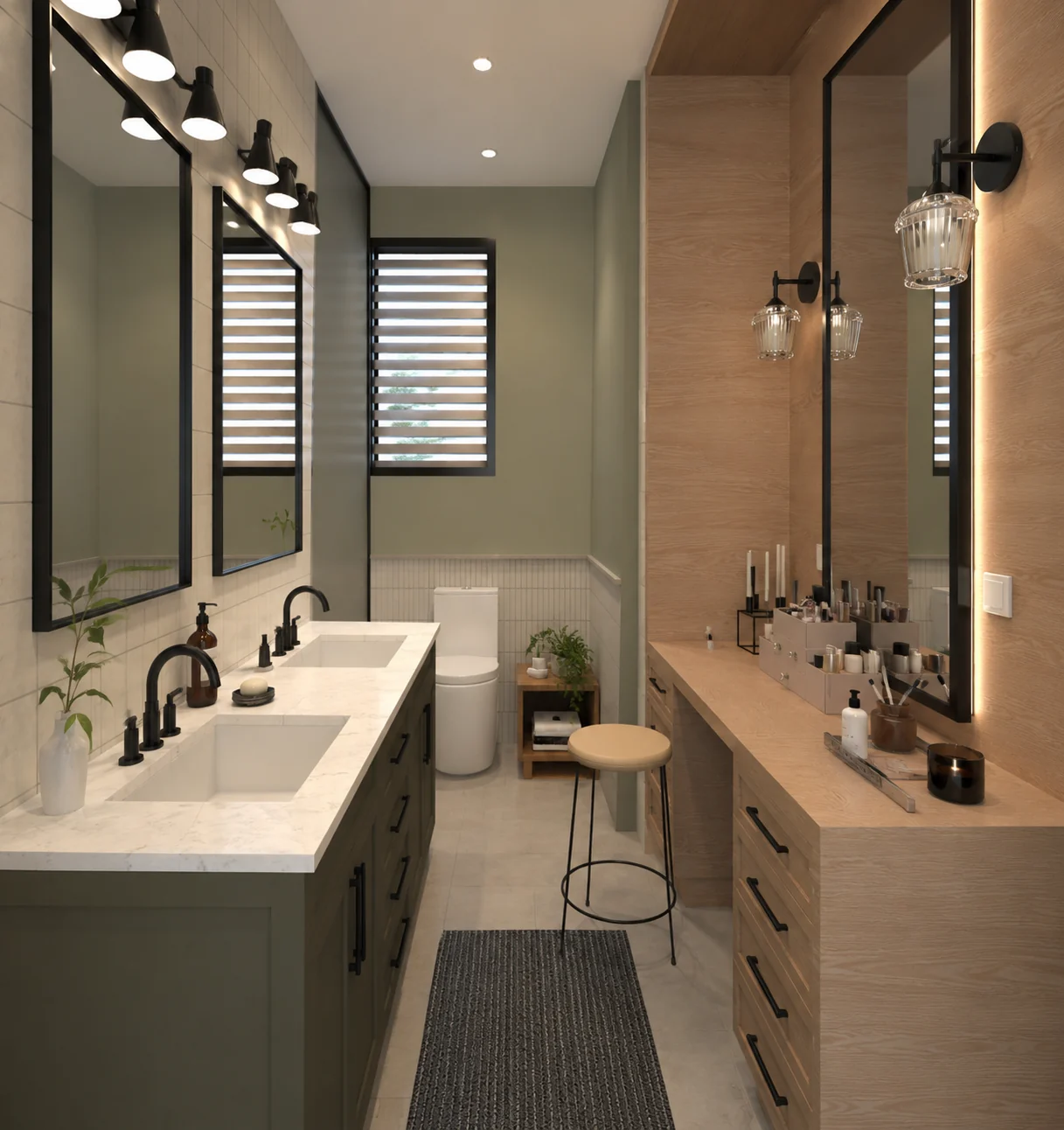Double vanity view for Slate Spa Bathroom