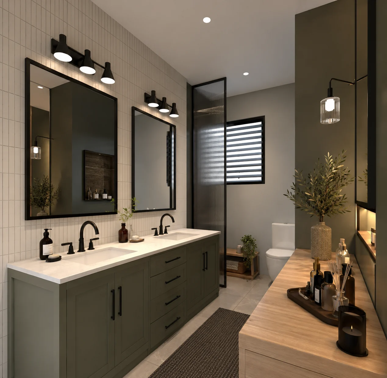 Vanity and toilet view for Slate Spa Bathroom