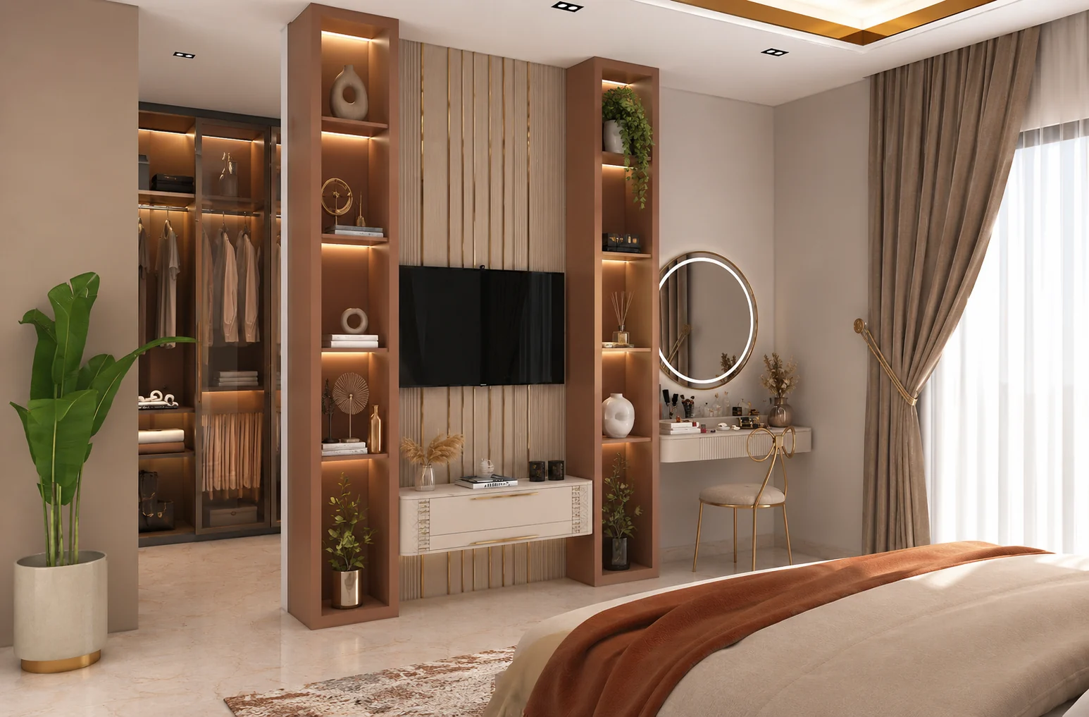 Media wall and dresser for Terracotta Bedroom