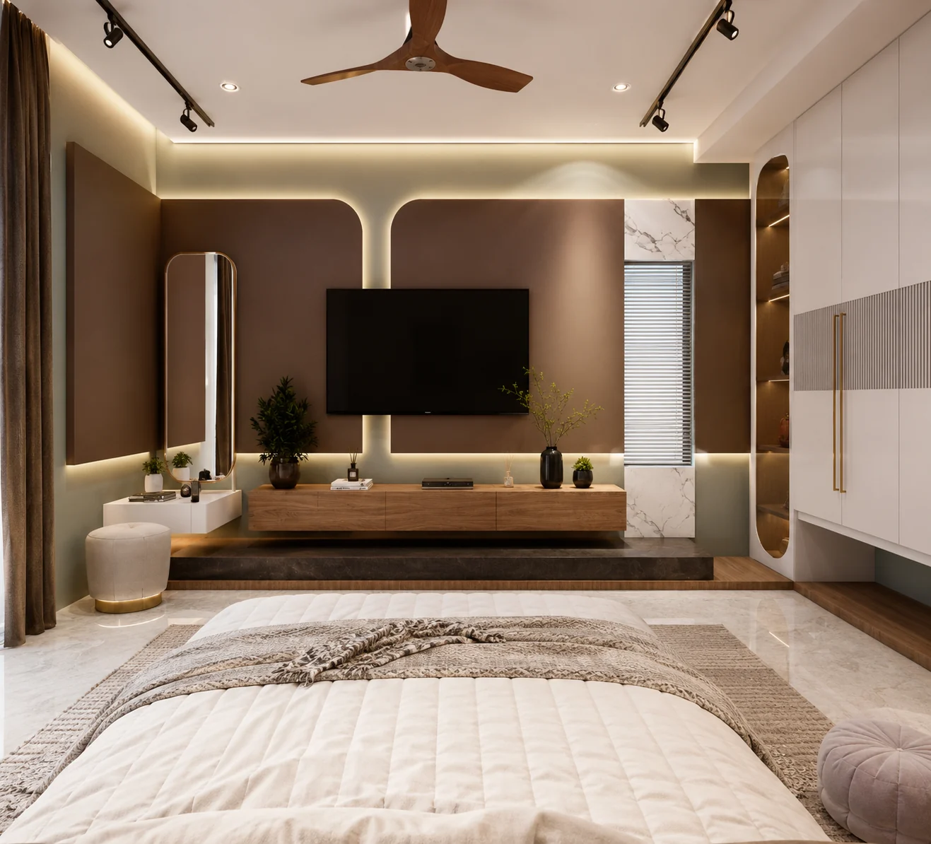 Bedroom media wall for Walnut Loft Interior