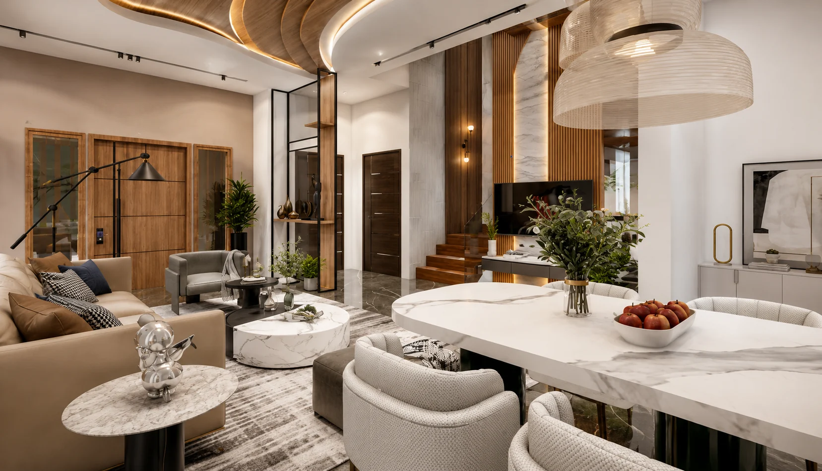 Open-plan living and dining for Walnut Loft Interior